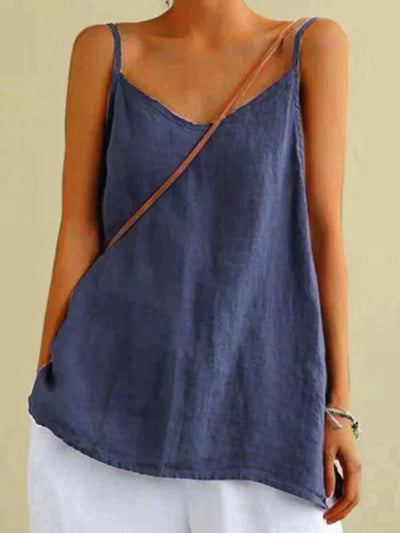 Linen Top - Women's Spagetti Strap Long Loose Fit Summer Top-Grace Aura