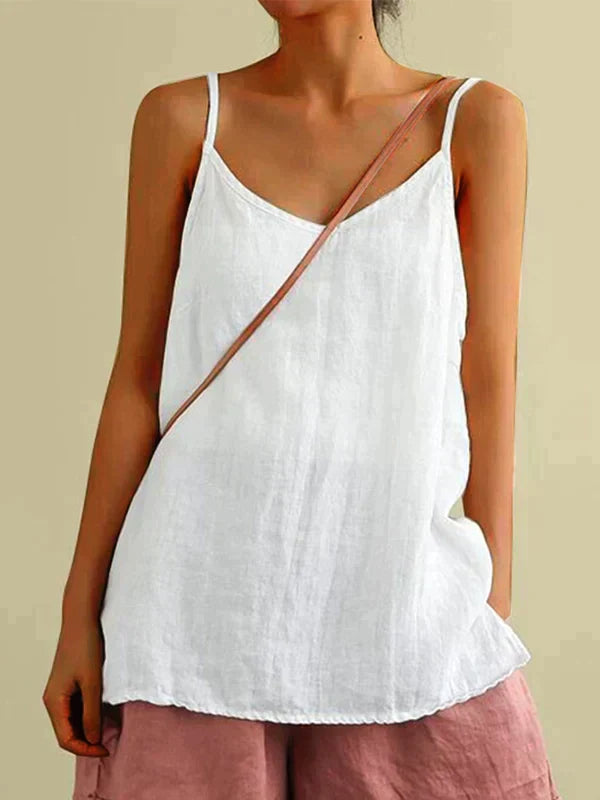 Linen Top - Women's Spagetti Strap Long Loose Fit Summer Top-Grace Aura