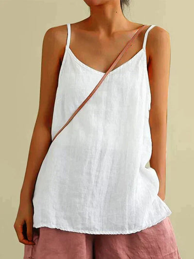 Linen Top - Women's Spagetti Strap Long Loose Fit Summer Top-Grace Aura