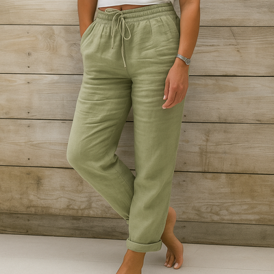 Linen Trousers | Drawstring | Elastic Waist | Linen Trousers | Women's Trousers-Grace Aura