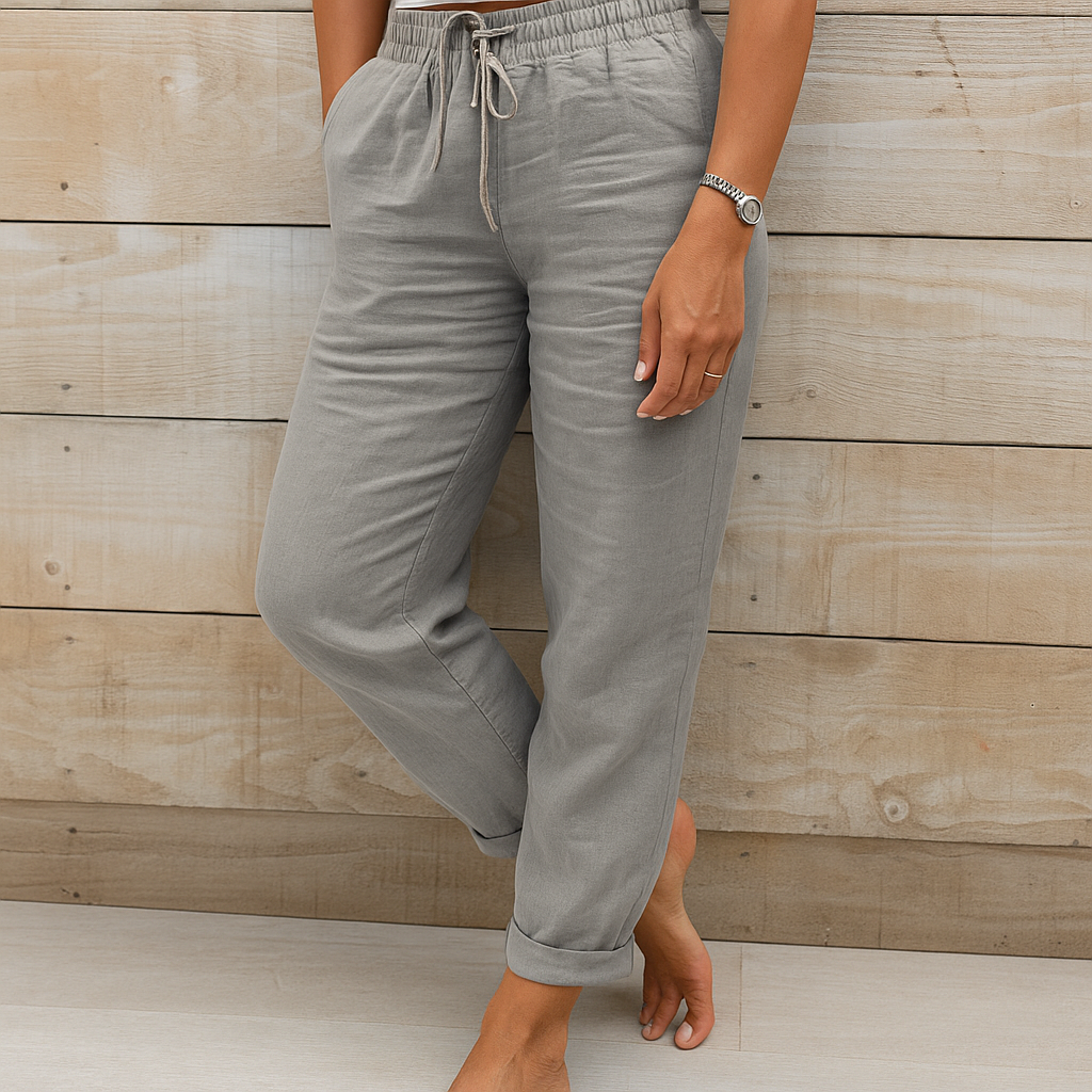 Linen Trousers | Drawstring | Elastic Waist | Linen Trousers | Women's Trousers-Grace Aura