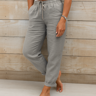 Linen Trousers | Drawstring | Elastic Waist | Linen Trousers | Women's Trousers-Grace Aura