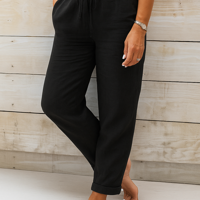 Linen Trousers | Drawstring | Elastic Waist | Linen Trousers | Women's Trousers-Grace Aura