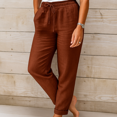 Linen Trousers | Drawstring | Elastic Waist | Linen Trousers | Women's Trousers-Grace Aura