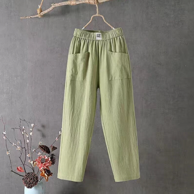 Linen Trousers - Elastic Waist - Loose Fit - Summer Pants - Linen Pants Women-Grace Aura