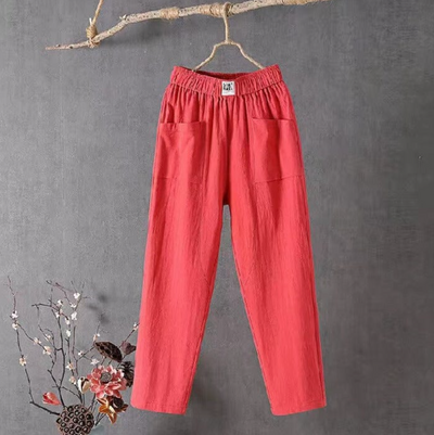 Linen Trousers - Elastic Waist - Loose Fit - Summer Pants - Linen Pants Women-Grace Aura