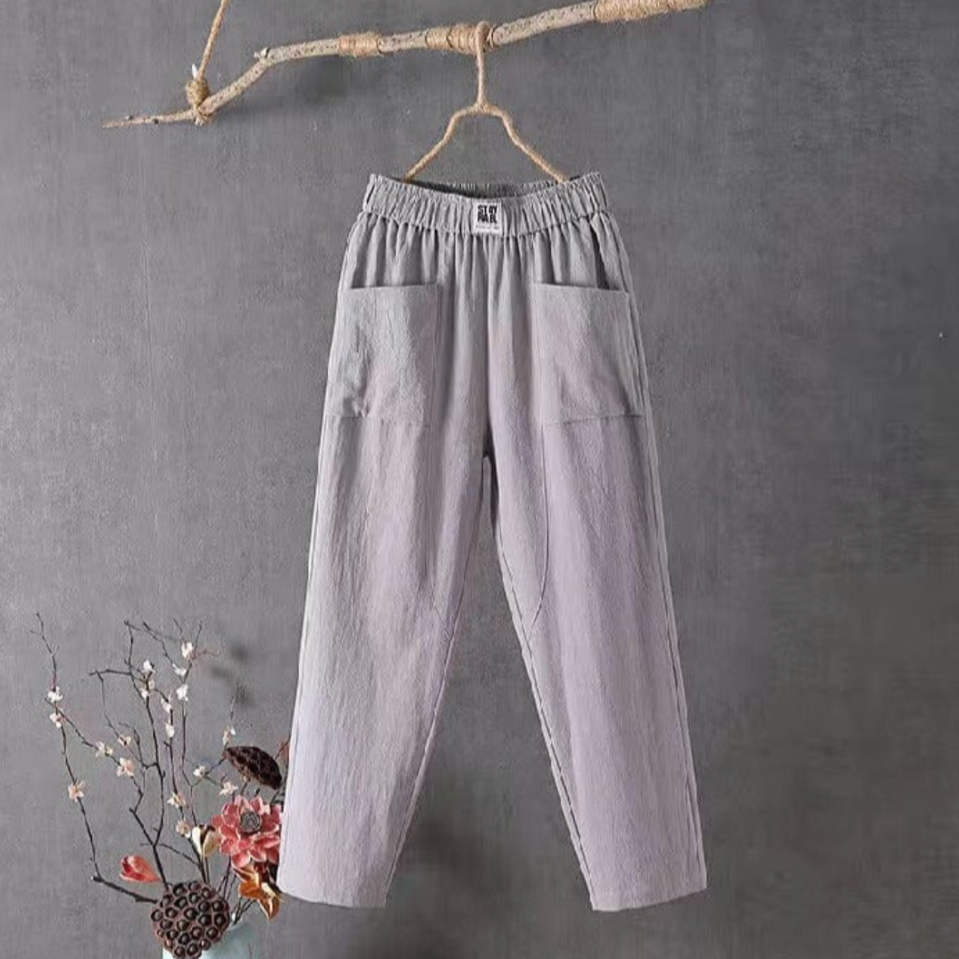 Linen Trousers - Elastic Waist - Loose Fit - Summer Pants - Linen Pants Women-Grace Aura