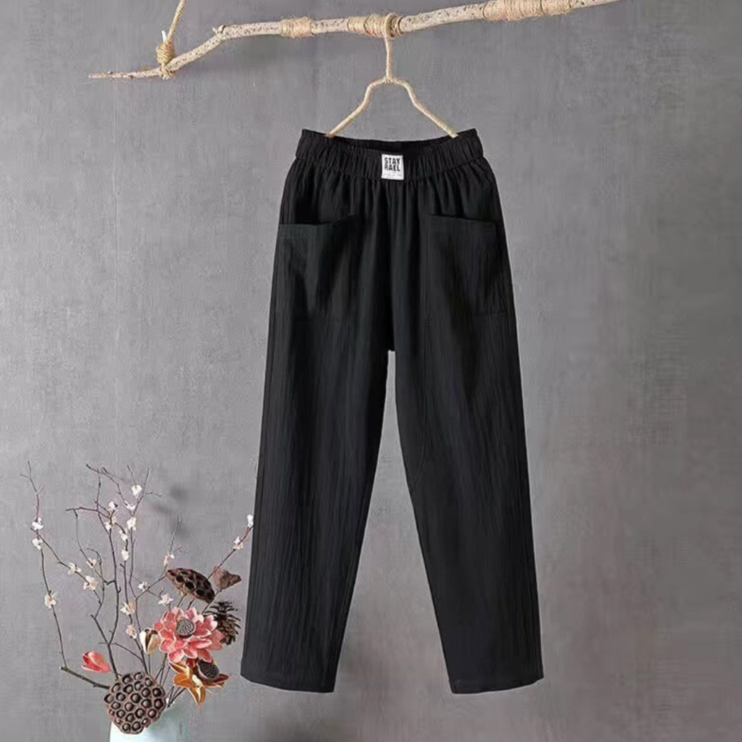 Linen Trousers - Elastic Waist - Loose Fit - Summer Pants - Linen Pants Women-Grace Aura