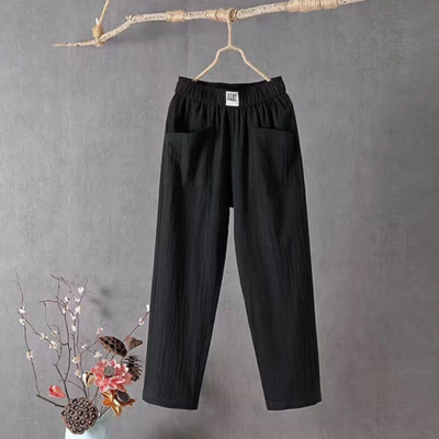 Linen Trousers - Elastic Waist - Loose Fit - Summer Pants - Linen Pants Women-Grace Aura