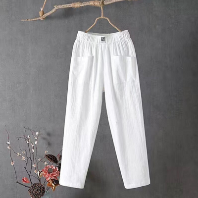 Linen Trousers - Elastic Waist - Loose Fit - Summer Pants - Linen Pants Women-Grace Aura