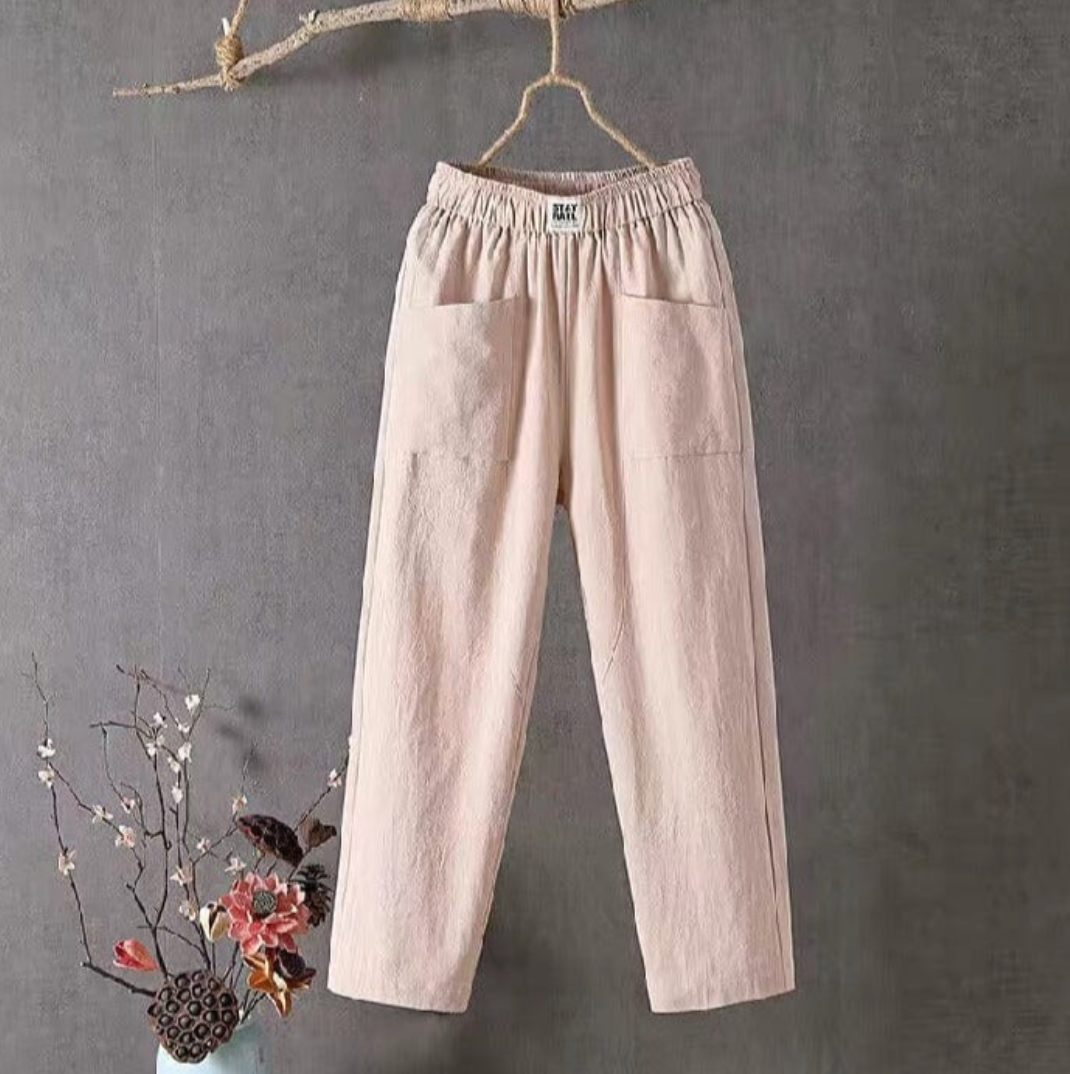 Linen Trousers - Elastic Waist - Loose Fit - Summer Pants - Linen Pants Women-Grace Aura