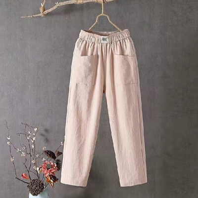 Linen Trousers - Elastic Waist - Loose Fit - Summer Pants - Linen Pants Women-Grace Aura