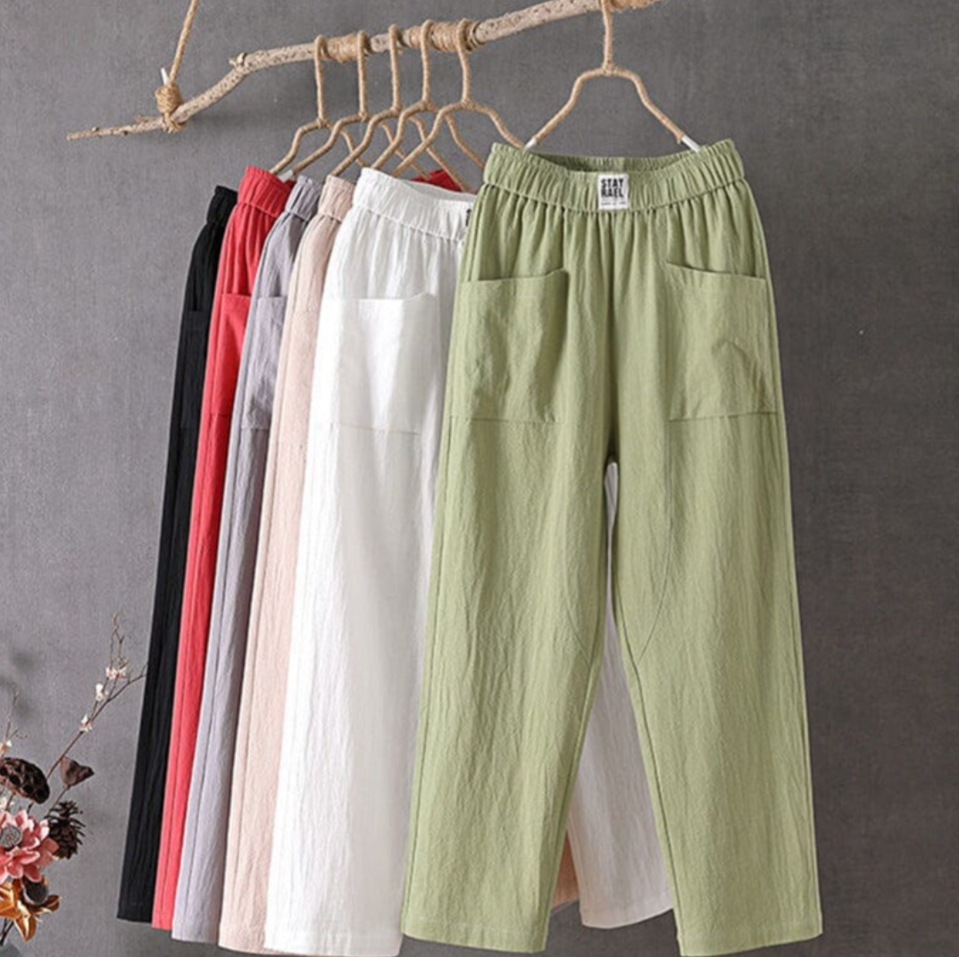 Linen Trousers - Elastic Waist - Loose Fit - Summer Pants - Linen Pants Women-Grace Aura