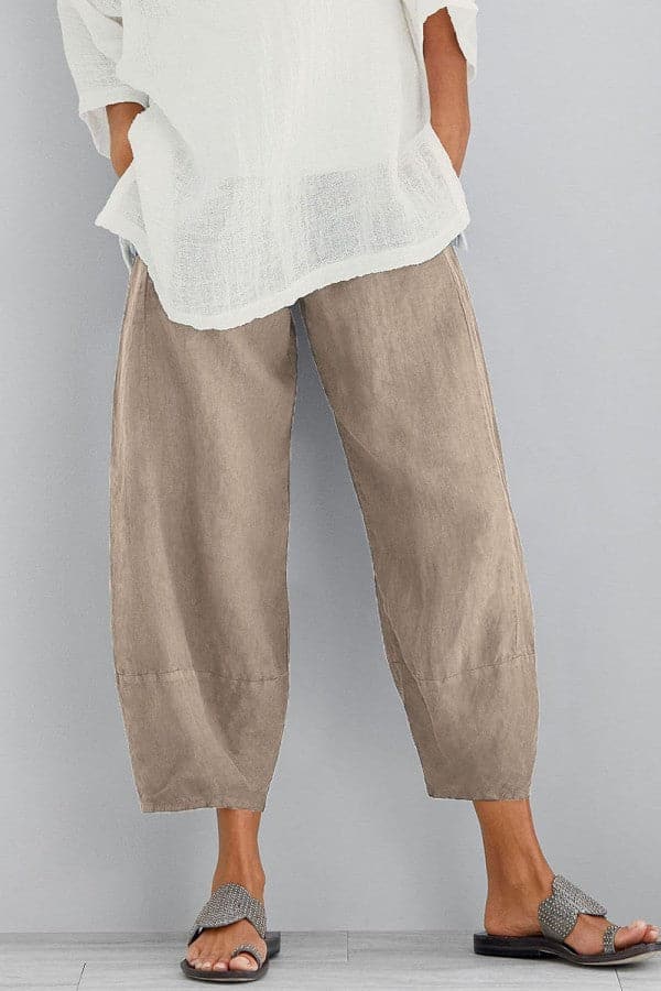 Linen Trousers - Women's Cropped Loose Fit Linen Pants for Summer-Grace Aura