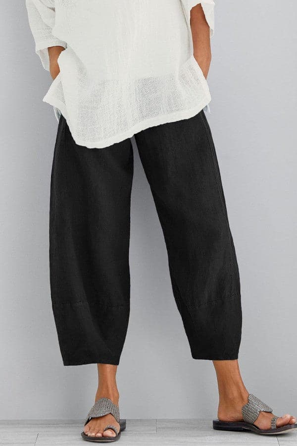 Linen Trousers - Women's Cropped Loose Fit Linen Pants for Summer-Grace Aura
