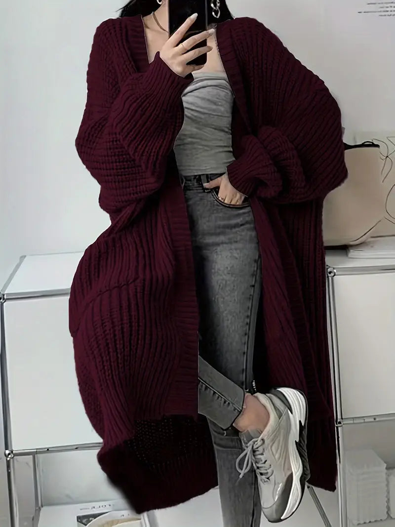 Long Cardigan | Knitted | Oversized | Chunky Knit Cardigan | Women's Cardigan-Grace Aura
