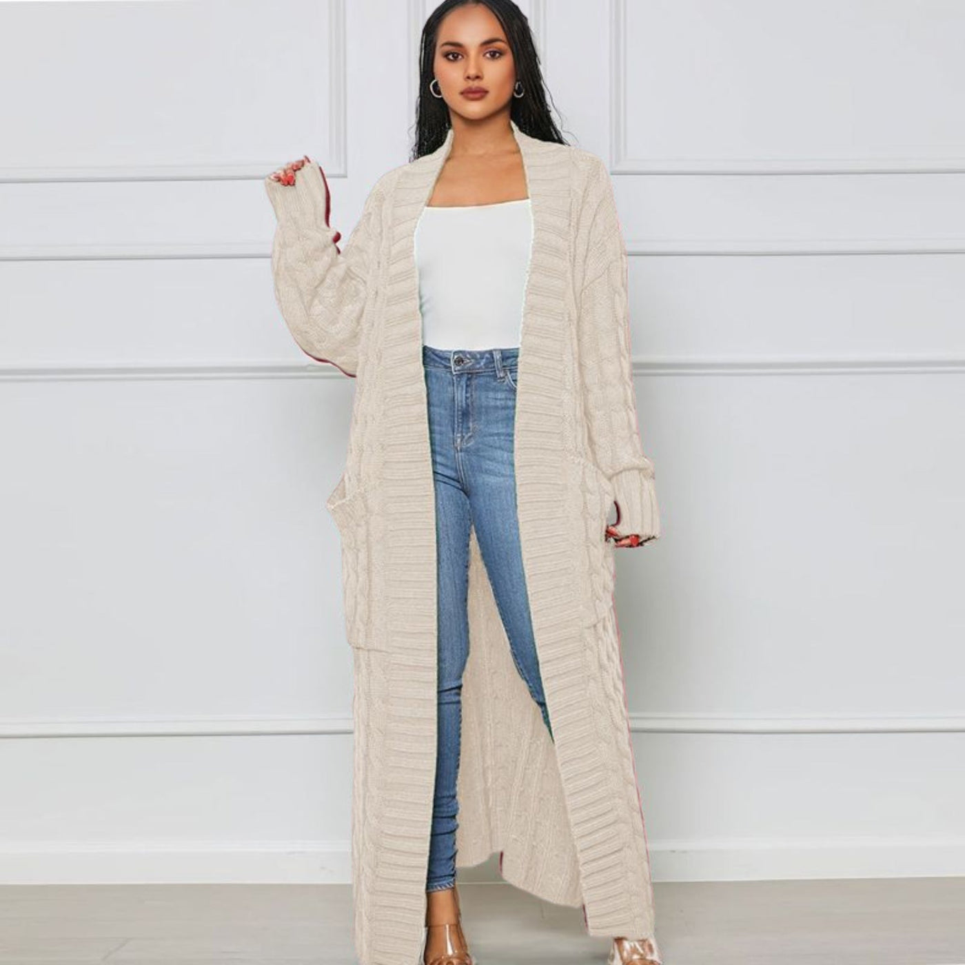 Long Cardigan - Open - Oversized - Knit Cardigan - Women's Cardigan-Grace Aura
