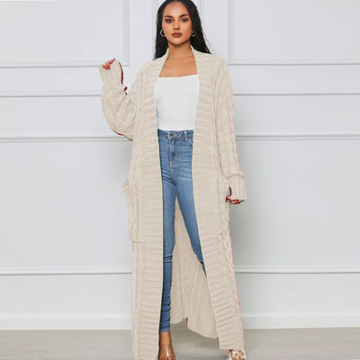 Long Cardigan - Open - Oversized - Knit Cardigan - Women's Cardigan-Grace Aura