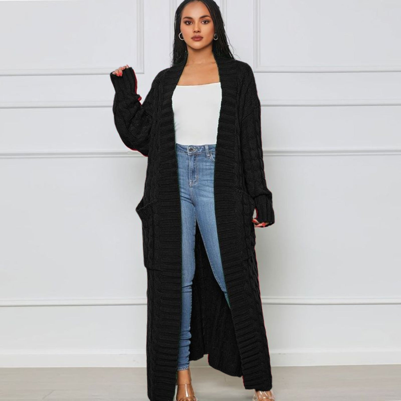 Long Cardigan - Open - Oversized - Knit Cardigan - Women's Cardigan-Grace Aura