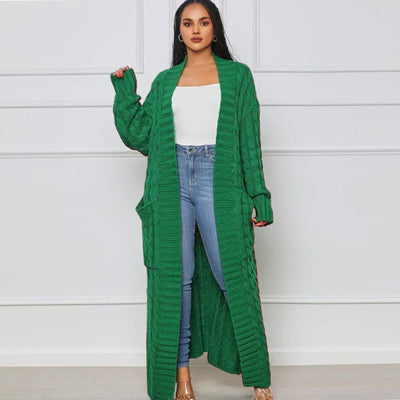 Long Cardigan - Open - Oversized - Knit Cardigan - Women's Cardigan-Grace Aura