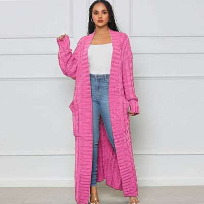 Long Cardigan - Open - Oversized - Knit Cardigan - Women's Cardigan-Grace Aura