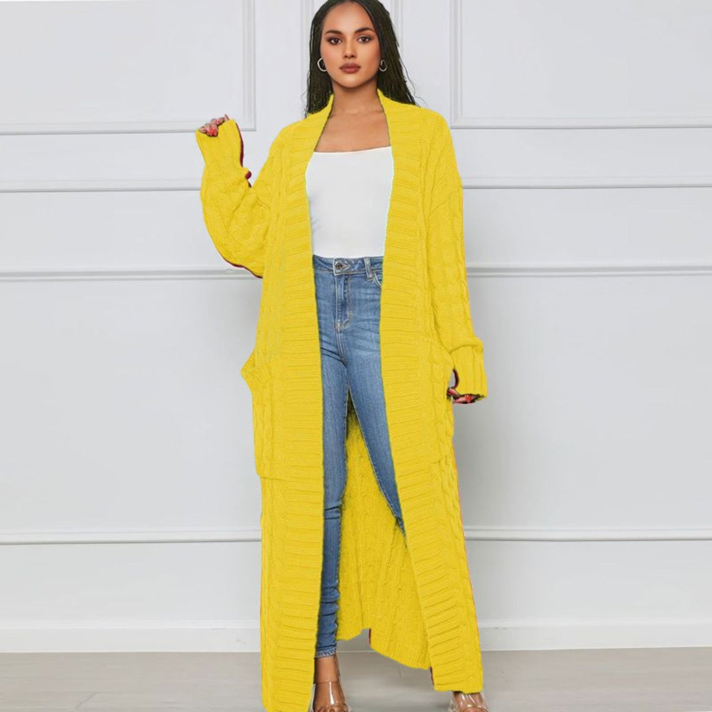 Long Cardigan - Open - Oversized - Knit Cardigan - Women's Cardigan-Grace Aura