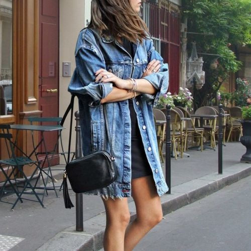  Long Denim Jacket | Ripped | Oversized | Jean Jacket | Women's Denim Jacket-Grace Aura