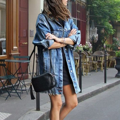 Long Denim Jacket | Ripped | Oversized | Jean Jacket | Women's Denim Jacket-Grace Aura