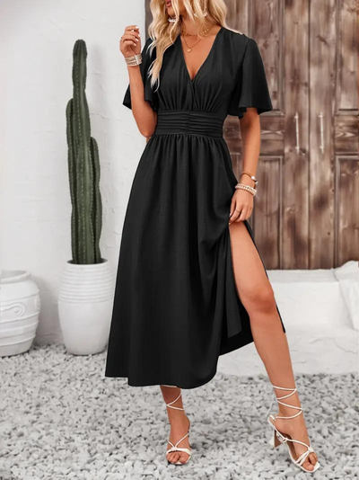 Long Dress - Short Sleeve - V Neck - Summer Dress - Maxi Sundress-Grace Aura