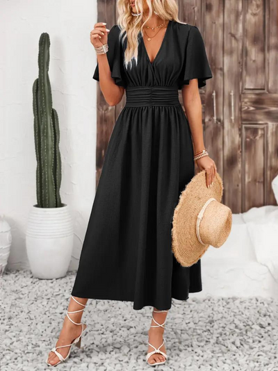 Long Dress - Short Sleeve - V Neck - Summer Dress - Maxi Sundress-Grace Aura