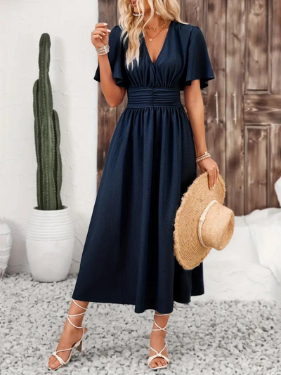 Long Dress - Short Sleeve - V Neck - Summer Dress - Maxi Sundress-Grace Aura