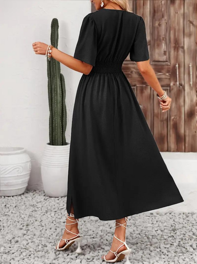 Long Dress - Short Sleeve - V Neck - Summer Dress - Maxi Sundress-Grace Aura