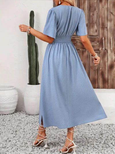 Long Dress - Short Sleeve - V Neck - Summer Dress - Maxi Sundress-Grace Aura