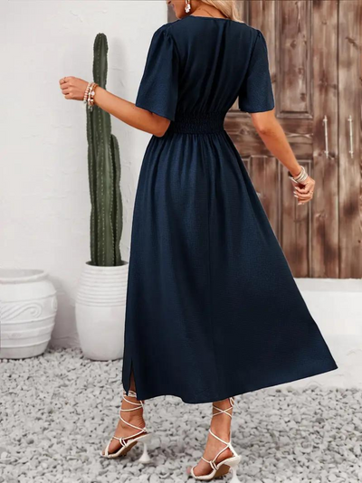 Long Dress - Short Sleeve - V Neck - Summer Dress - Maxi Sundress-Grace Aura