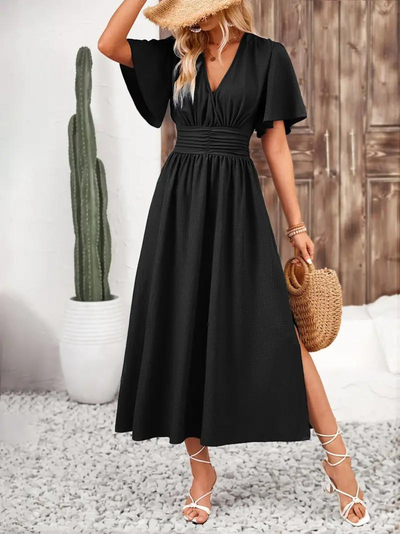 Long Dress - Short Sleeve - V Neck - Summer Dress - Maxi Sundress-Grace Aura