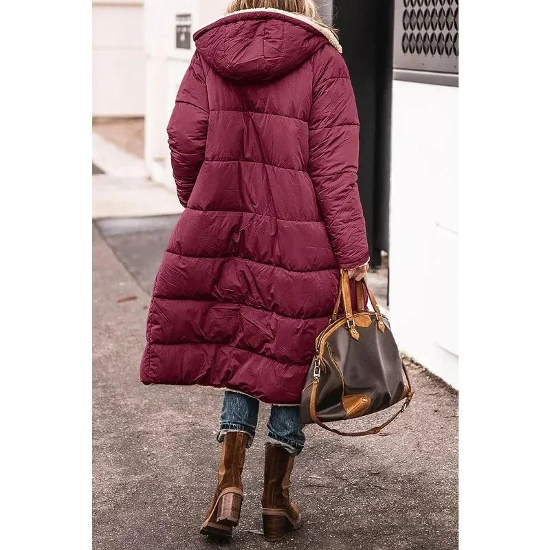 Long Puffer Coat | Hooded | Fleece Lined | Puffer Jacket | Long Winter Jackets for Women-Grace Aura