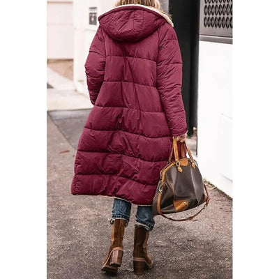 Long Puffer Coat | Hooded | Fleece Lined | Puffer Jacket | Long Winter Jackets for Women-Grace Aura