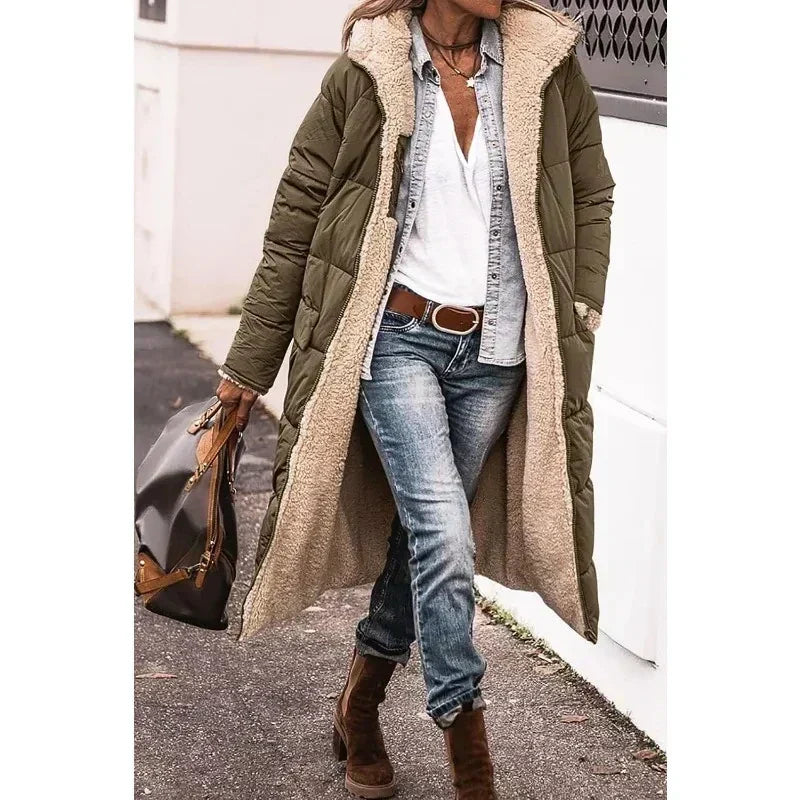 Long Puffer Coat | Hooded | Fleece Lined | Puffer Jacket | Long Winter Jackets for Women-Grace Aura