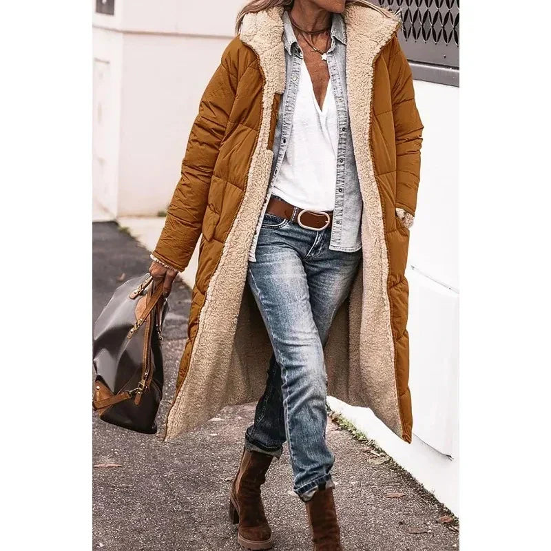 Long Puffer Coat | Hooded | Fleece Lined | Puffer Jacket | Long Winter Jackets for Women-Grace Aura