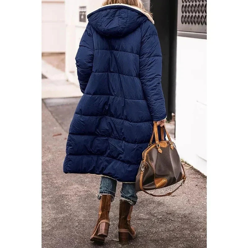 Long Puffer Coat | Hooded | Fleece Lined | Puffer Jacket | Long Winter Jackets for Women-Grace Aura