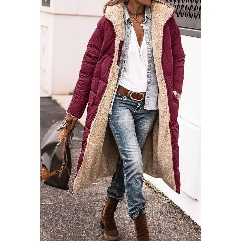 Long Puffer Coat | Hooded | Fleece Lined | Puffer Jacket | Long Winter Jackets for Women-Grace Aura