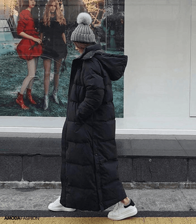 Long Puffer Coat - Hooded - Oversized - Ladies Long Puffer Jacket - Women's Winter Coat-Grace Aura