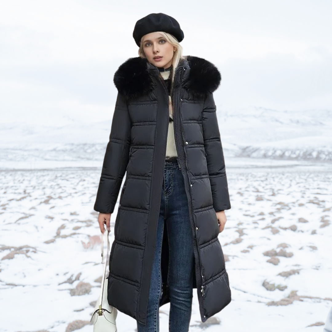 Long Puffer Coat | Padded | Fur Collar | Long Winter Jackets for Women | Ladies Overcoat-Grace Aura