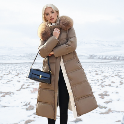 Long Puffer Coat | Padded | Fur Collar | Long Winter Jackets for Women | Ladies Overcoat-Grace Aura