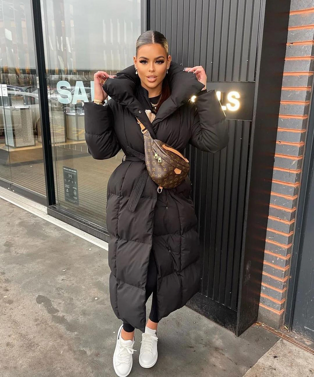 Long Puffer Coat | Warm | Belt | Padded Coat | Women's Long Winter Coat-Grace Aura