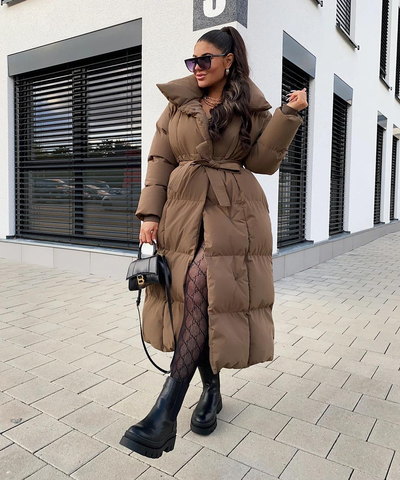 Long Puffer Coat | Warm | Belt | Padded Coat | Women's Long Winter Coat-Grace Aura