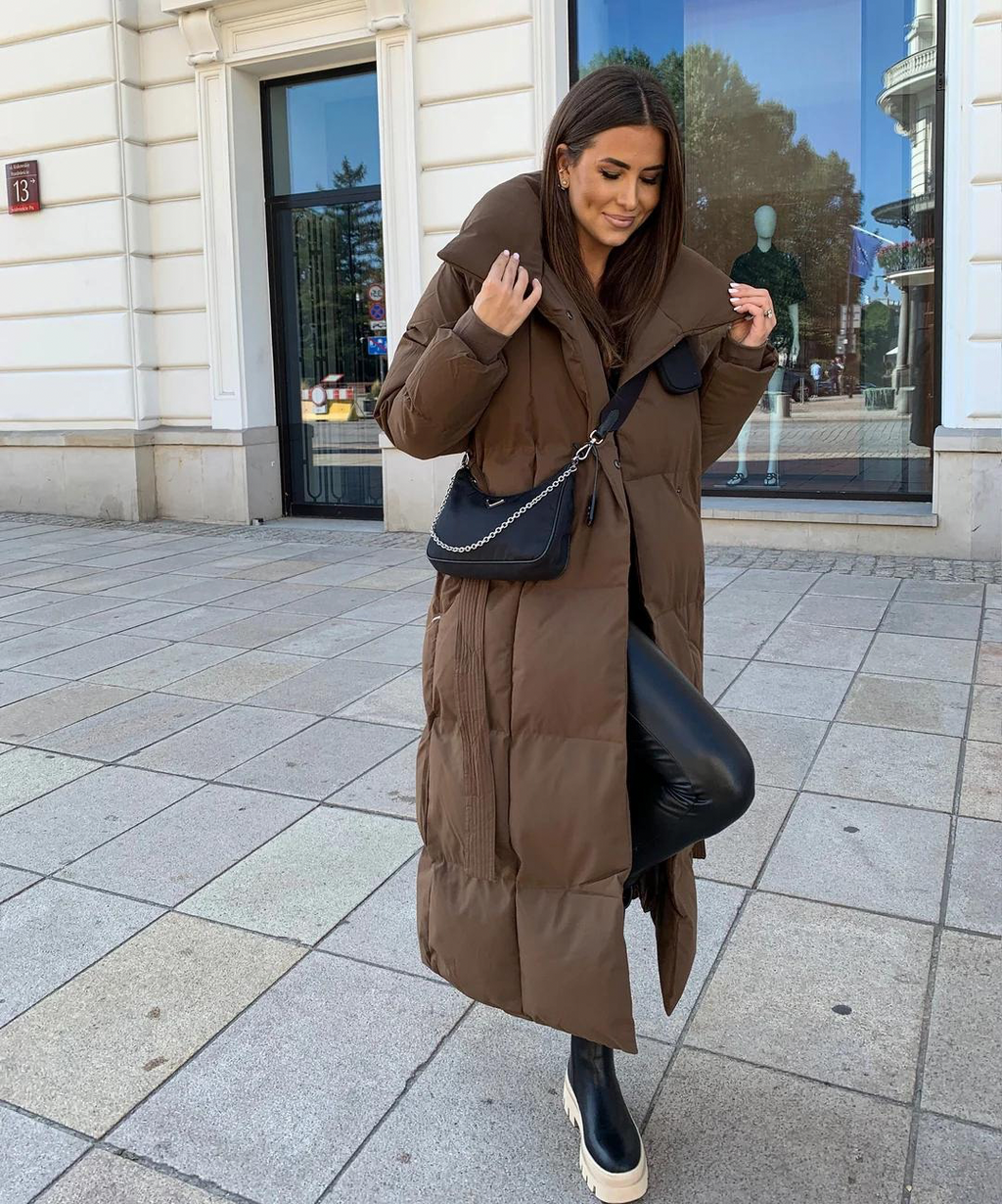 Long Puffer Coat | Warm | Belt | Padded Coat | Women's Long Winter Coat-Grace Aura