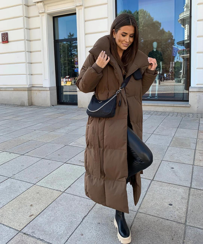 Long Puffer Coat | Warm | Belt | Padded Coat | Women's Long Winter Coat-Grace Aura