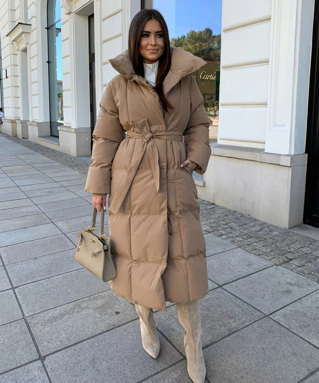 Long Puffer Coat | Warm | Belt | Padded Coat | Women's Long Winter Coat-Grace Aura