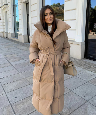 Long Puffer Coat | Warm | Belt | Padded Coat | Women's Long Winter Coat-Grace Aura